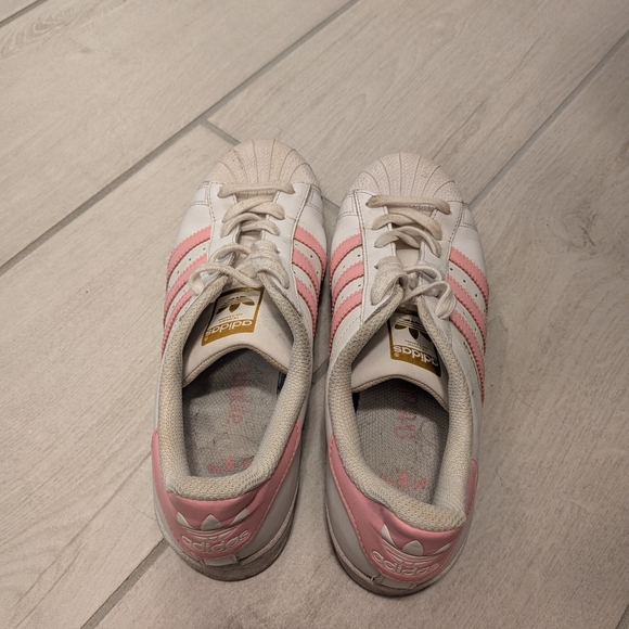 Adidas Original Superstar White and Pink Stripe Women's Sneakers - Picture 2 of 6